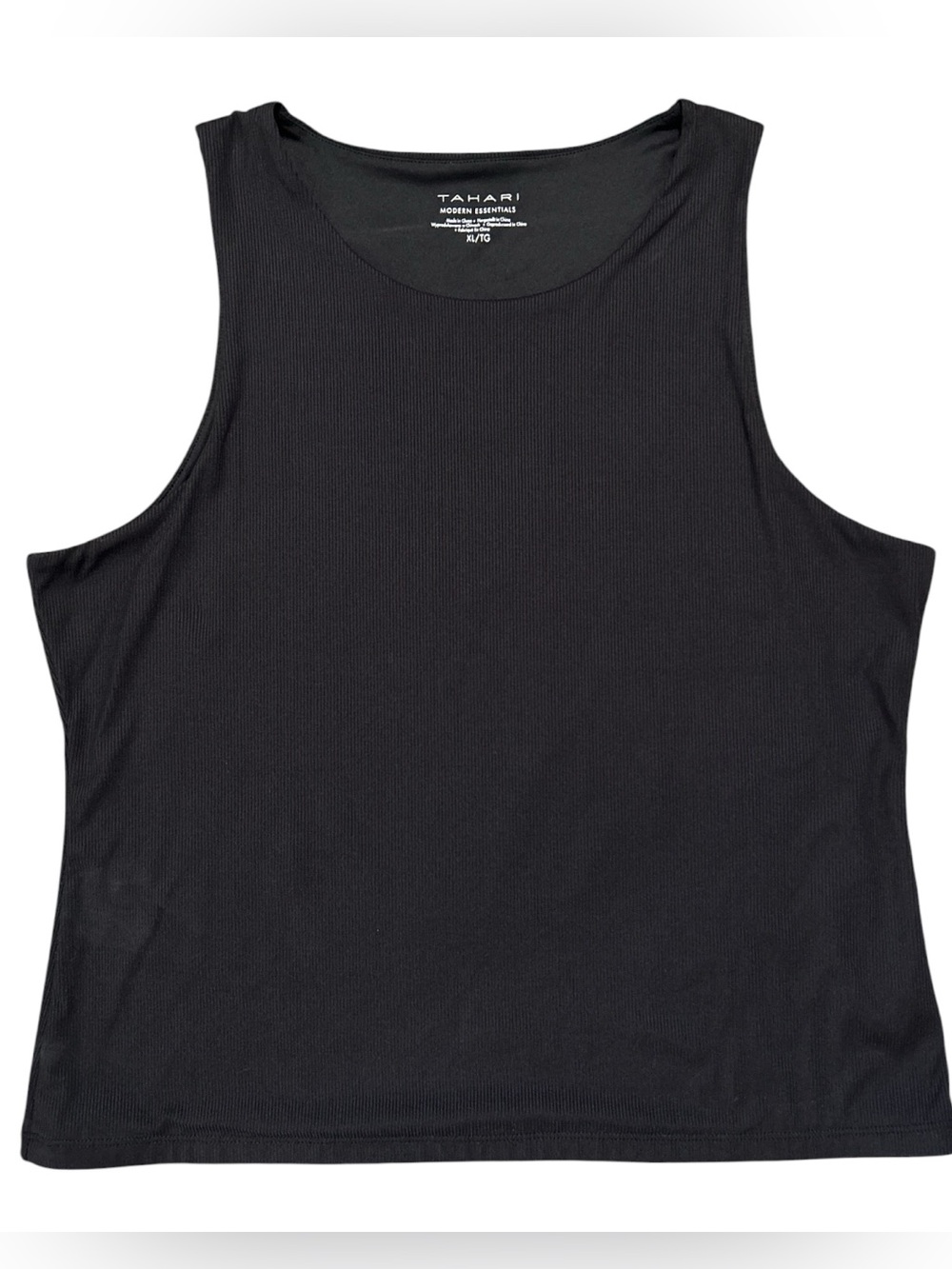 Tahari Modern Essentials Women XL Black Ribbed Tank Top Sleeveless Stretch